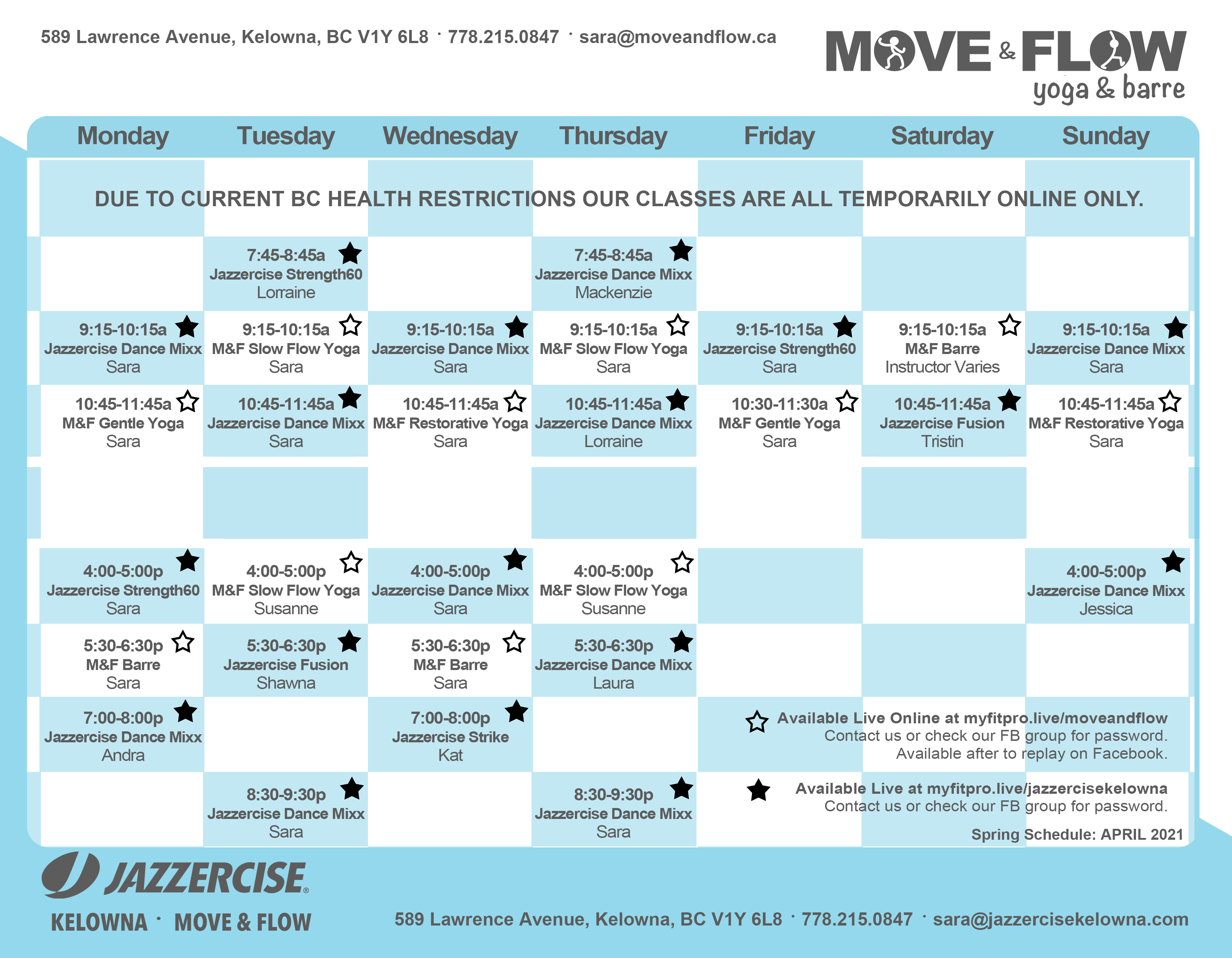 April Calendar/Schedule – Move & Flow